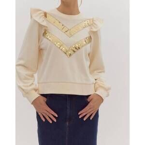 NEW ENTRO margaret sequin ruffle sweatshirt in cream